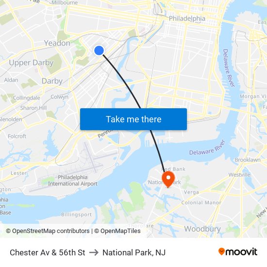 Chester Av & 56th St to National Park, NJ map