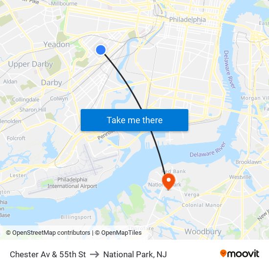 Chester Av & 55th St to National Park, NJ map