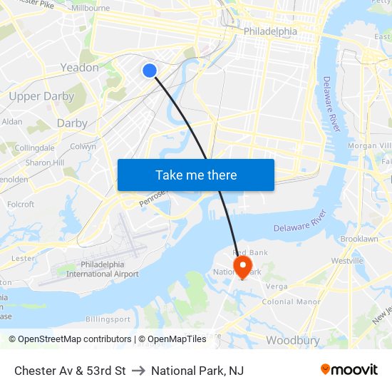 Chester Av & 53rd St to National Park, NJ map