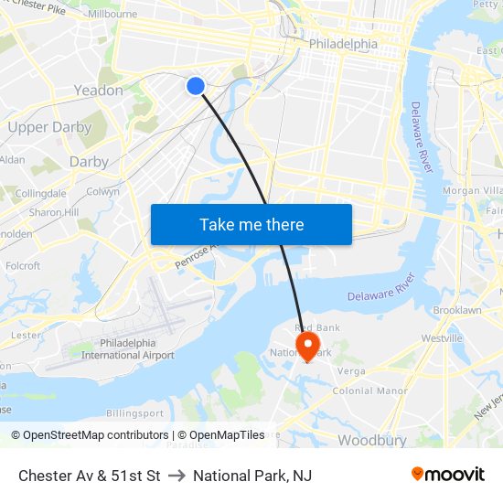 Chester Av & 51st St to National Park, NJ map