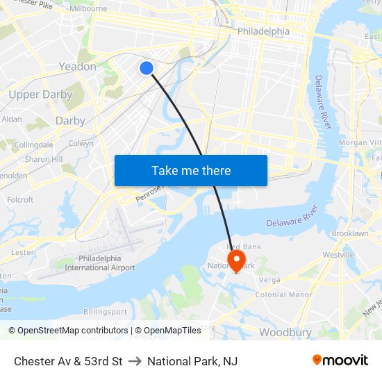 Chester Av & 53rd St to National Park, NJ map