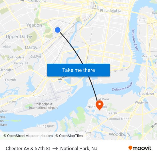 Chester Av & 57th St to National Park, NJ map