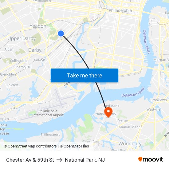 Chester Av & 59th St to National Park, NJ map