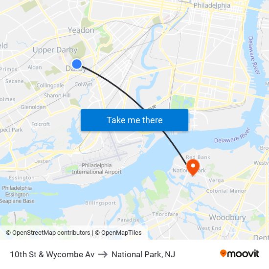 10th St & Wycombe Av to National Park, NJ map