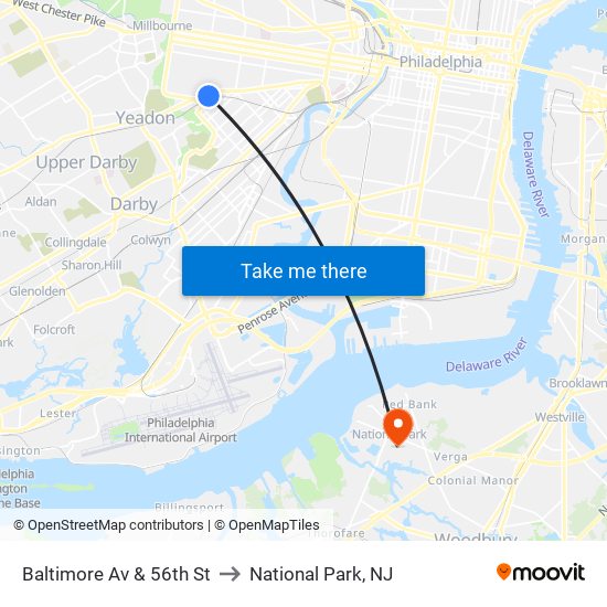 Baltimore Av & 56th St to National Park, NJ map