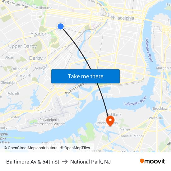 Baltimore Av & 54th St to National Park, NJ map