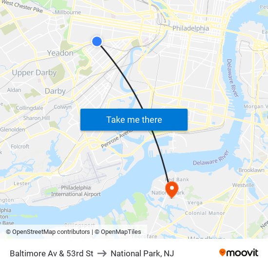 Baltimore Av & 53rd St to National Park, NJ map