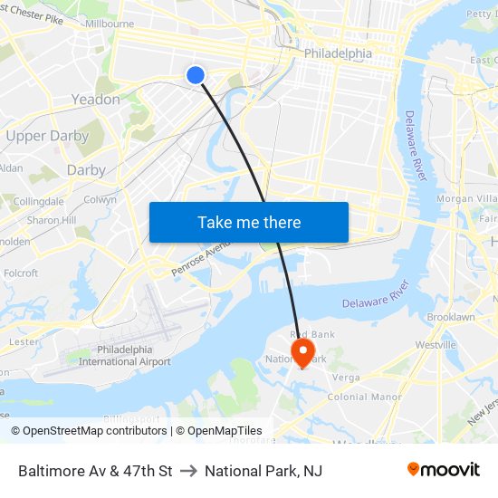 Baltimore Av & 47th St to National Park, NJ map