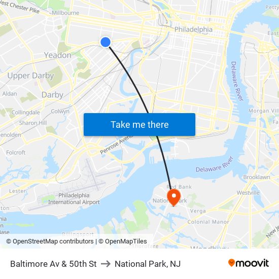 Baltimore Av & 50th St to National Park, NJ map