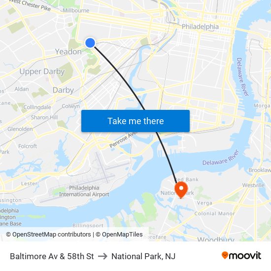 Baltimore Av & 58th St to National Park, NJ map