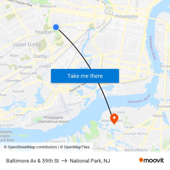 Baltimore Av & 59th St to National Park, NJ map