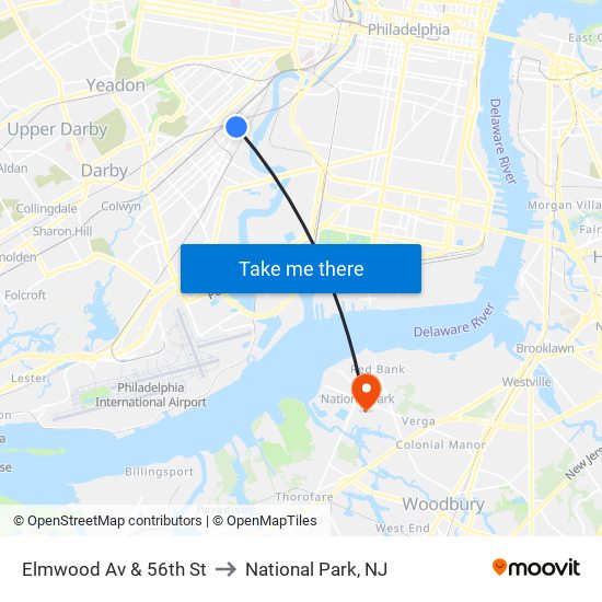 Elmwood Av & 56th St to National Park, NJ map
