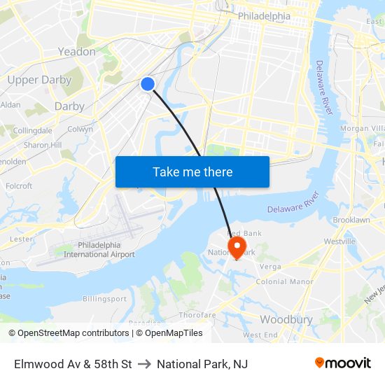 Elmwood Av & 58th St to National Park, NJ map
