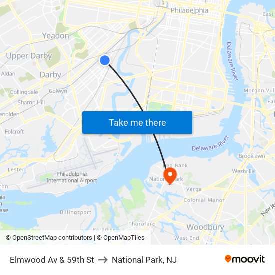 Elmwood Av & 59th St to National Park, NJ map