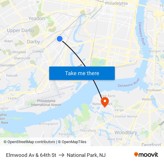 Elmwood Av & 64th St to National Park, NJ map