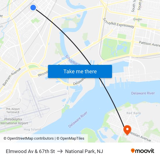 Elmwood Av & 67th St to National Park, NJ map