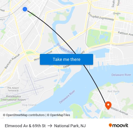 Elmwood Av & 69th St to National Park, NJ map