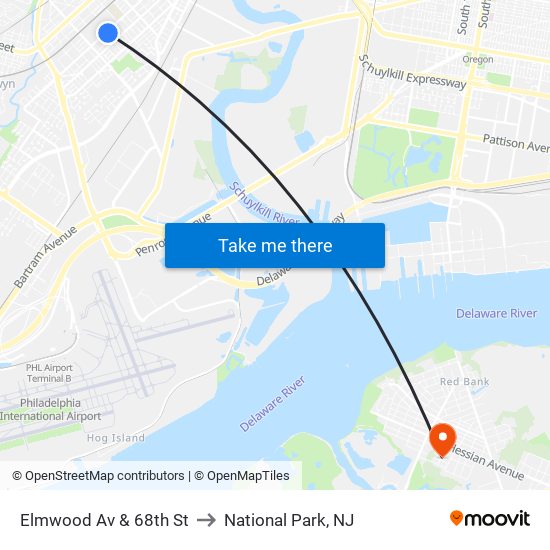Elmwood Av & 68th St to National Park, NJ map