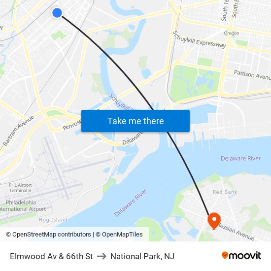 Elmwood Av & 66th St to National Park, NJ map
