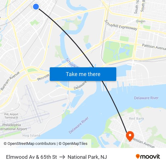 Elmwood Av & 65th St to National Park, NJ map