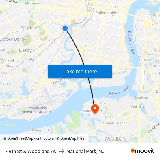 49th St & Woodland Av to National Park, NJ map
