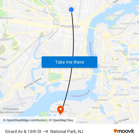 Girard Av & 16th St to National Park, NJ map