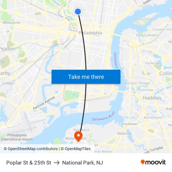 Poplar St & 25th St to National Park, NJ map