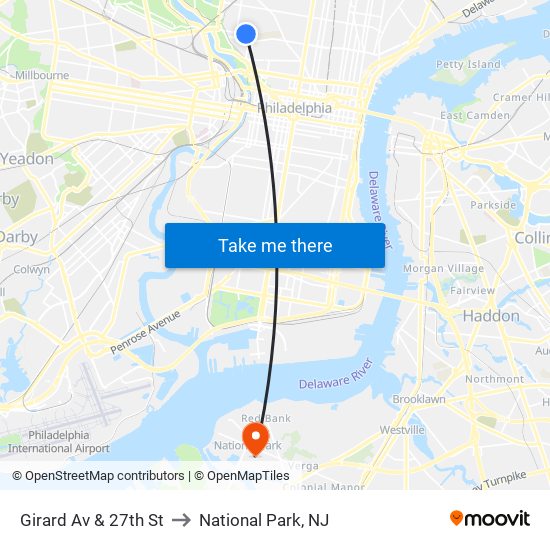 Girard Av & 27th St to National Park, NJ map