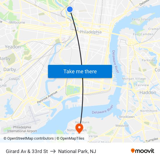 Girard Av & 33rd St to National Park, NJ map