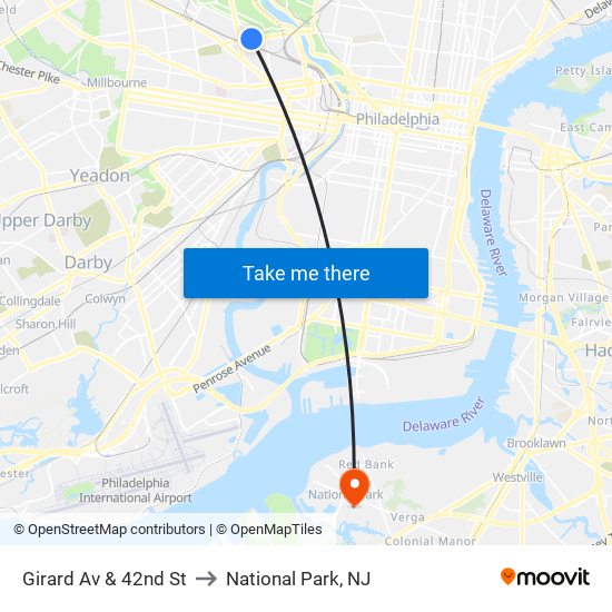 Girard Av & 42nd St to National Park, NJ map