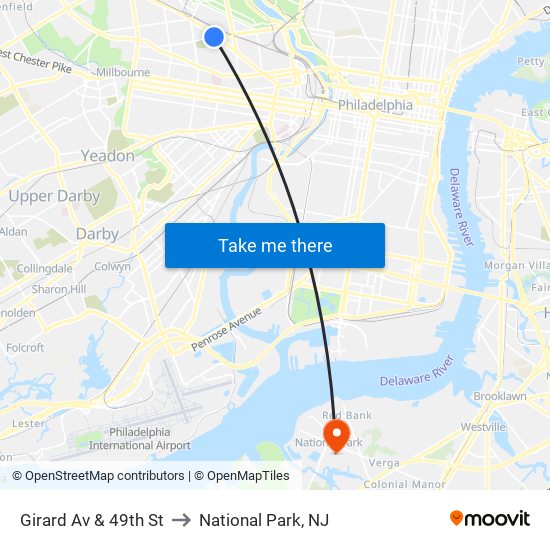 Girard Av & 49th St to National Park, NJ map
