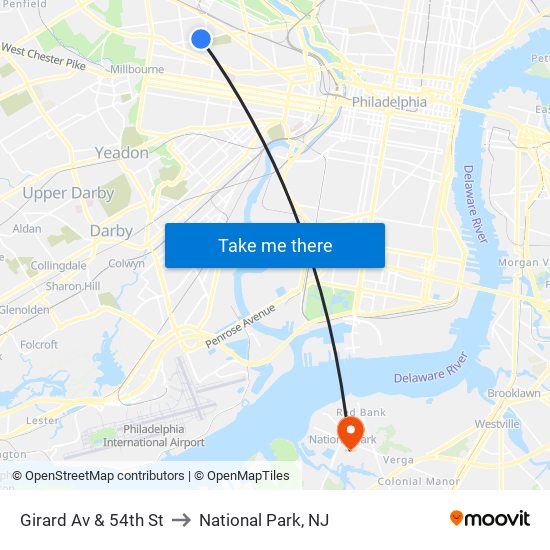 Girard Av & 54th St to National Park, NJ map