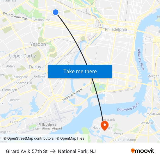 Girard Av & 57th St to National Park, NJ map