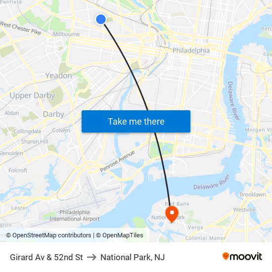 Girard Av & 52nd St to National Park, NJ map