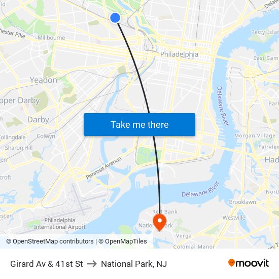 Girard Av & 41st St to National Park, NJ map