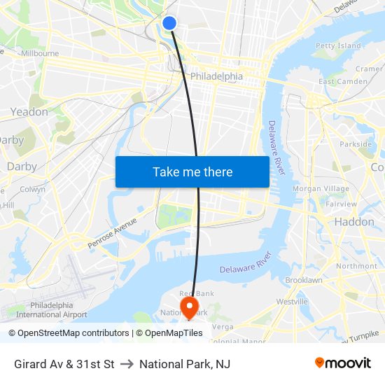 Girard Av & 31st St to National Park, NJ map