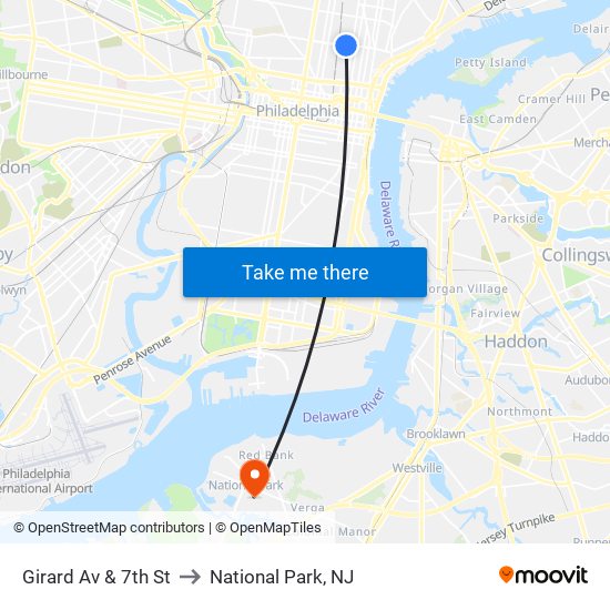 Girard Av & 7th St to National Park, NJ map