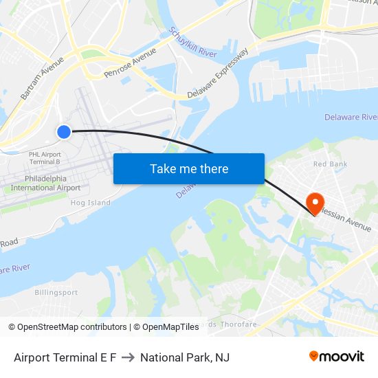 Airport Terminal E F to National Park, NJ map