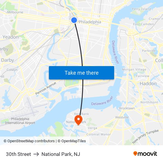 30th Street to National Park, NJ map