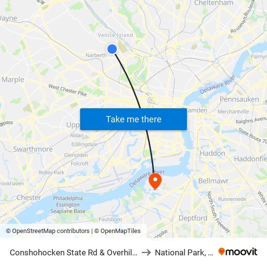 Conshohocken State Rd & Overhill Rd to National Park, NJ map