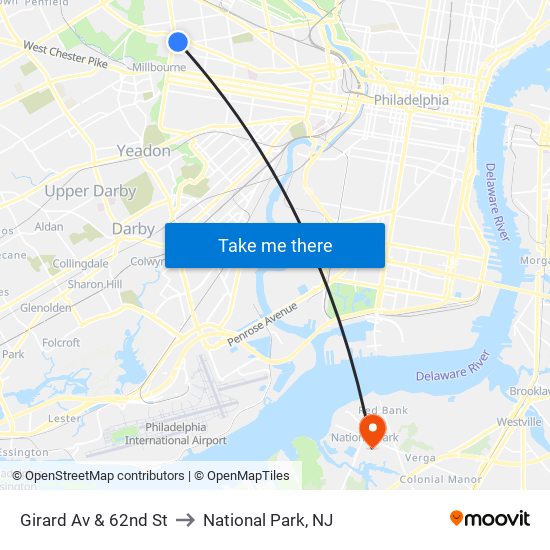 Girard Av & 62nd St to National Park, NJ map