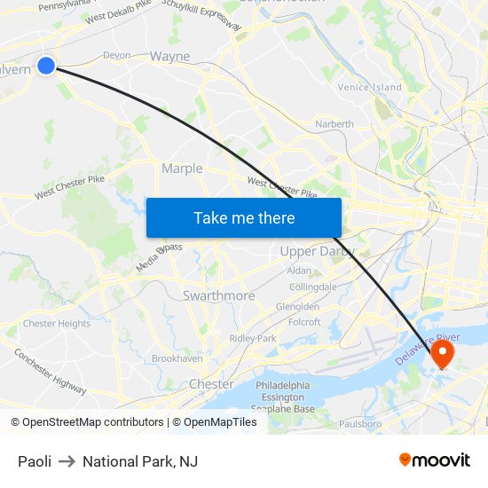 Paoli to National Park, NJ map