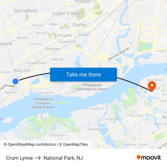 Crum Lynne to National Park, NJ map