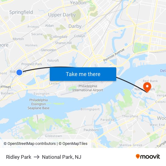 Ridley Park to National Park, NJ map