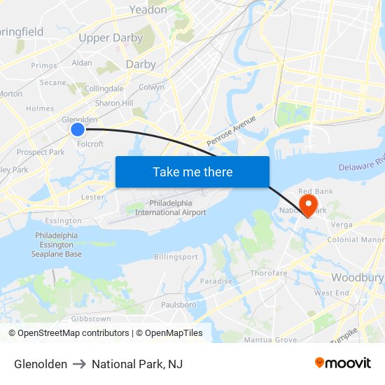 Glenolden to National Park, NJ map