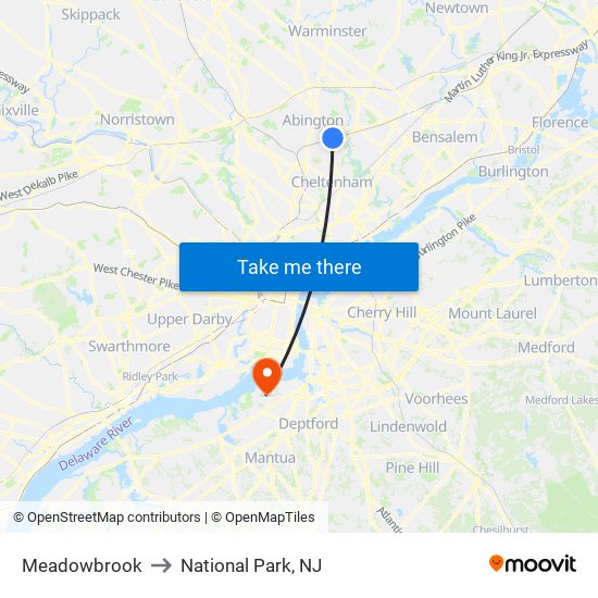 Meadowbrook to National Park, NJ map