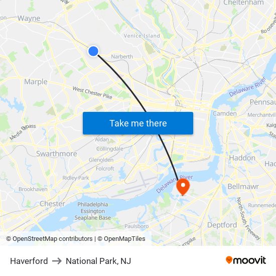 Haverford to National Park, NJ map