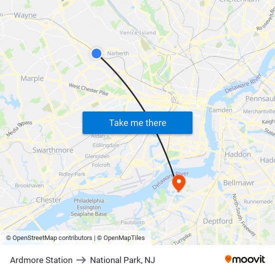 Ardmore Station to National Park, NJ map