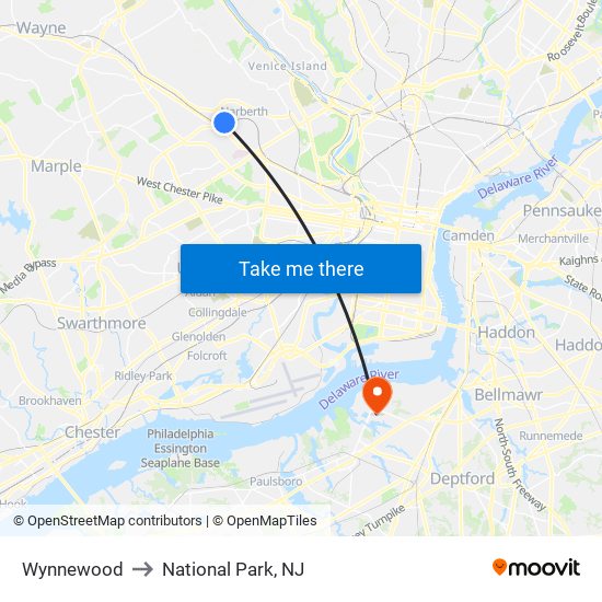 Wynnewood to National Park, NJ map
