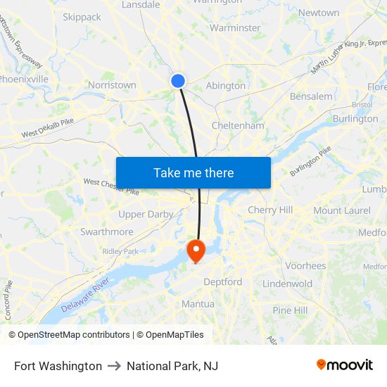 Fort Washington to National Park, NJ map